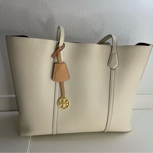 Tory Burch Ivory Triple Compartment Perry Leather Large Tote Handbag